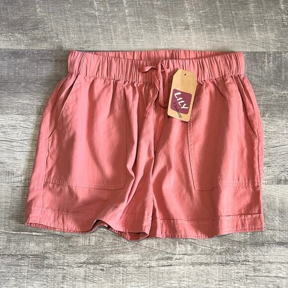 Lily Drawstring 2.5” Shorts NEW Womens XL High Waisted Coral Cotton Lounge - Picture 1 of 2